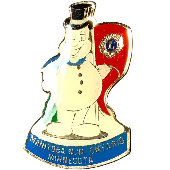 Vintage Lions Club Int. Snowman Pin, Manitoba N.W. Ontario Minnesota, 5M - Picture 1 of 4